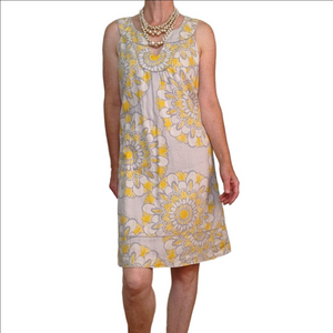 Summer Dress Shift dress Floral Yellow and Cream Sleeveless 100% Linen LOFT